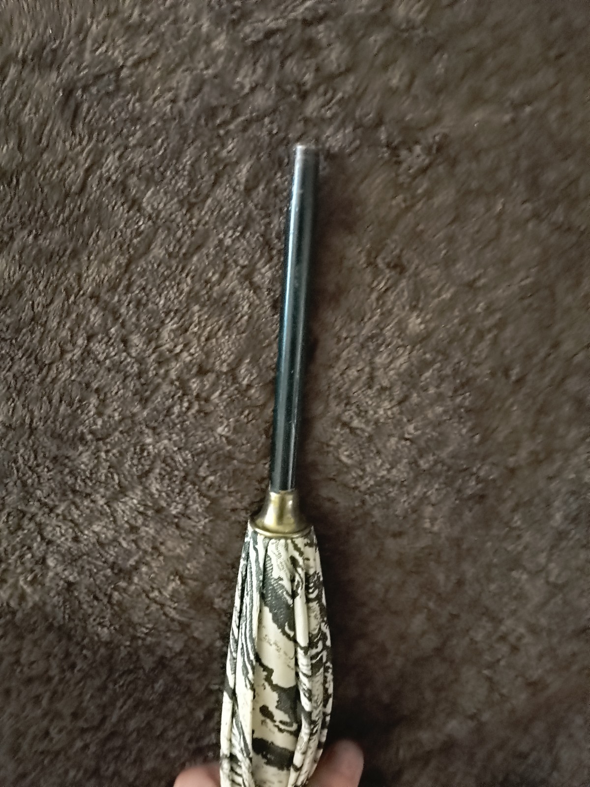 Vintage Folding Umbrella Black & White Pattern Canopy with Strap Handle