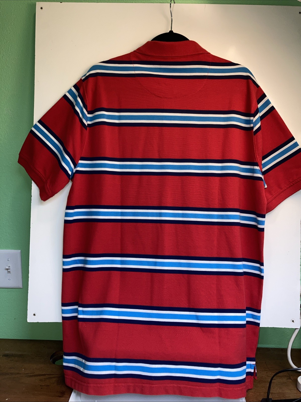 Saddlebred Mens Polo Shirt Large Red With Black Blue White Colorful Stripes