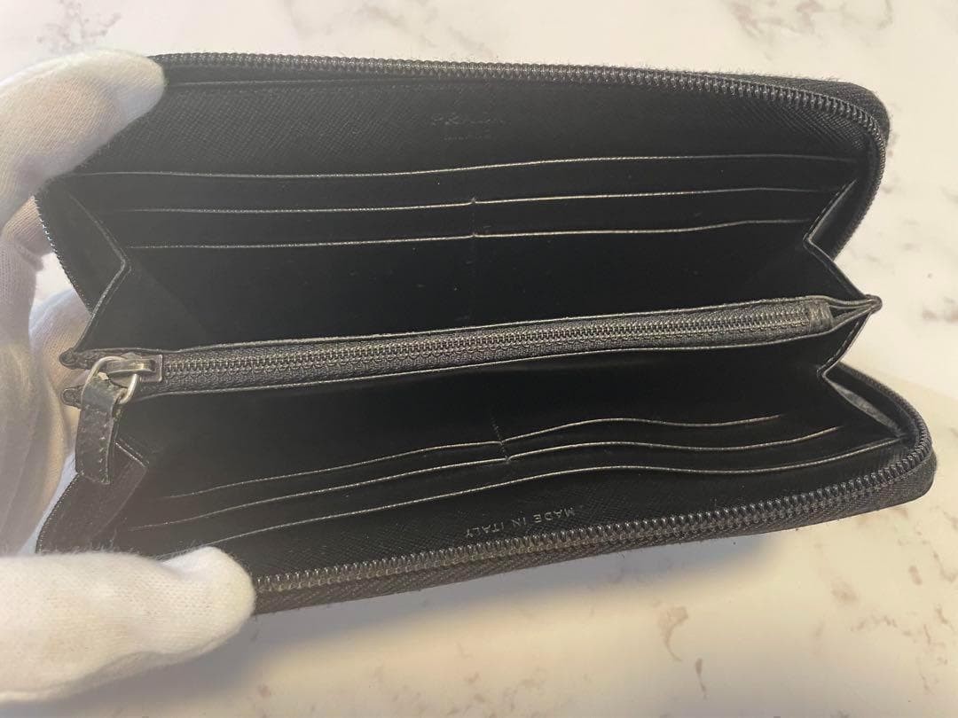 PRADA Long Wallet Round Zipper Triangle Plate Nylon