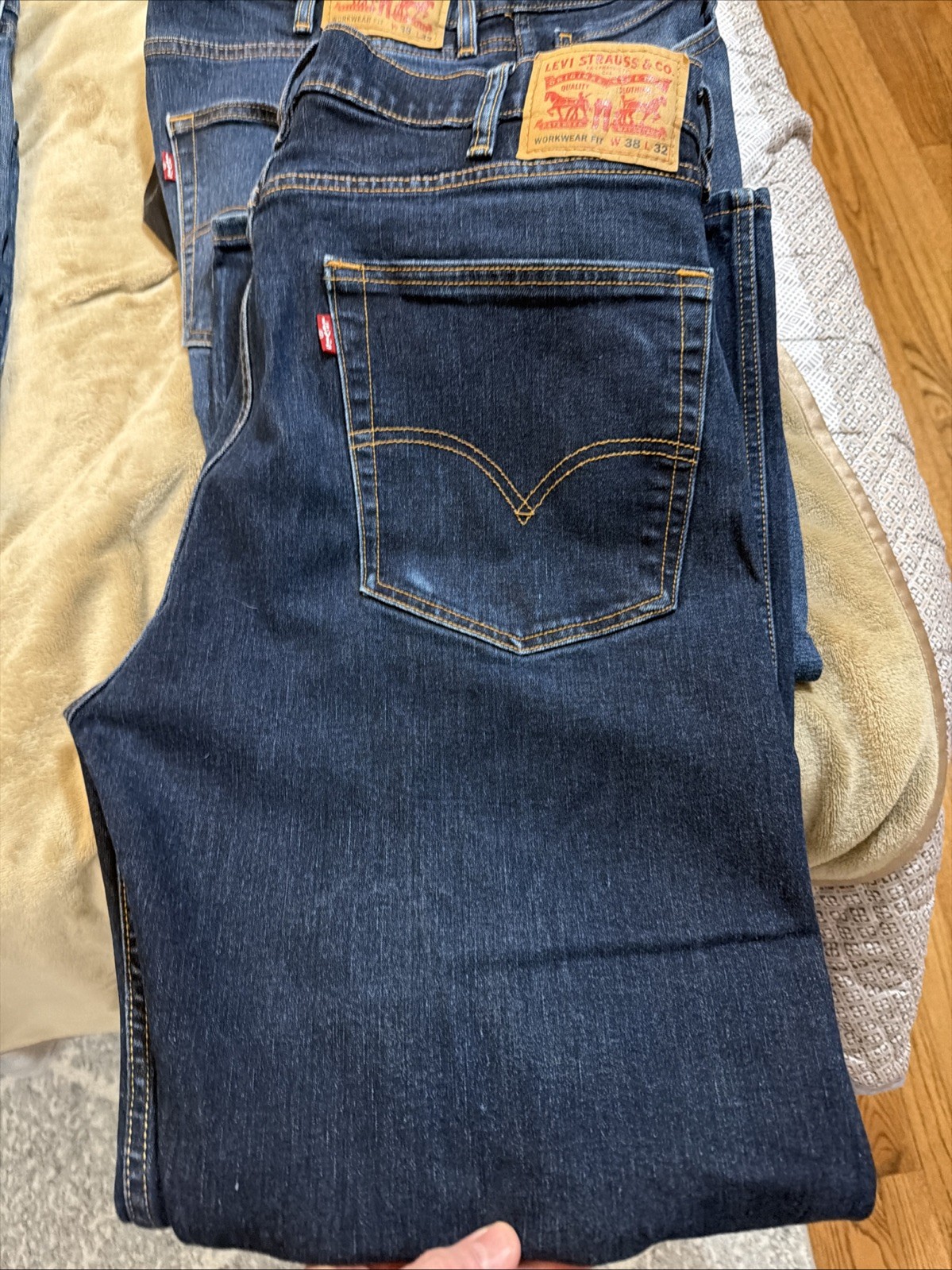 levis workwear fit jeans 38 X 32 – Three Pair 1 Black, 1 Dark Blue. 1 Light Blue