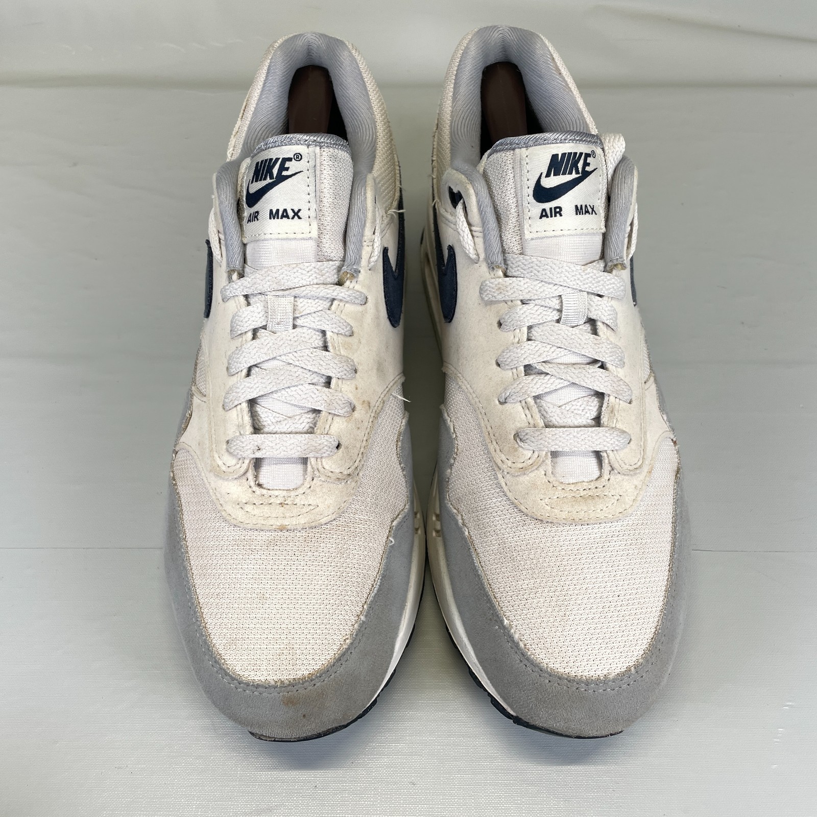 Nike Air Max 1 Shoes Mens Size 10 Gray White Mesh Suede Lace Up Athletic Sneaker