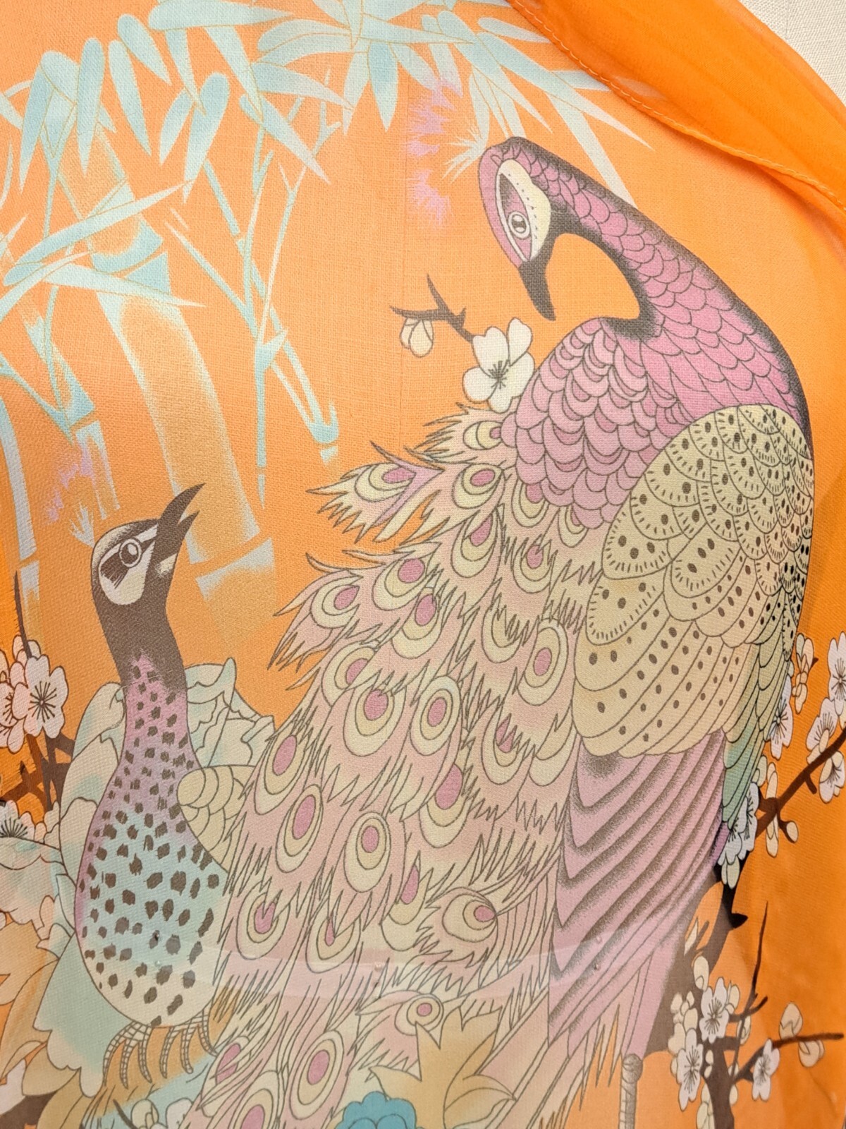 Beautiful Peacock Rectangular Chiffon Scarf, 64 X 20 Inches, Synthetic.