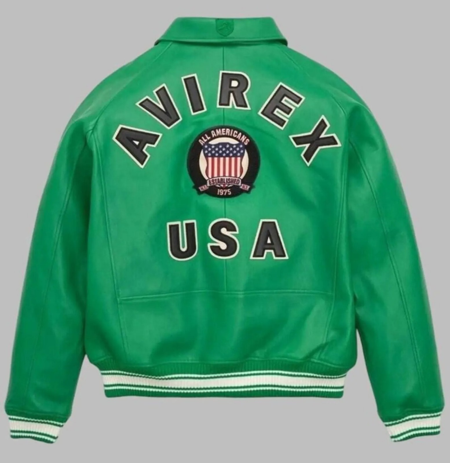 Men’s Avirex Green Leather Bomber Jacket Classic Style Biker Icon Winter Jackets