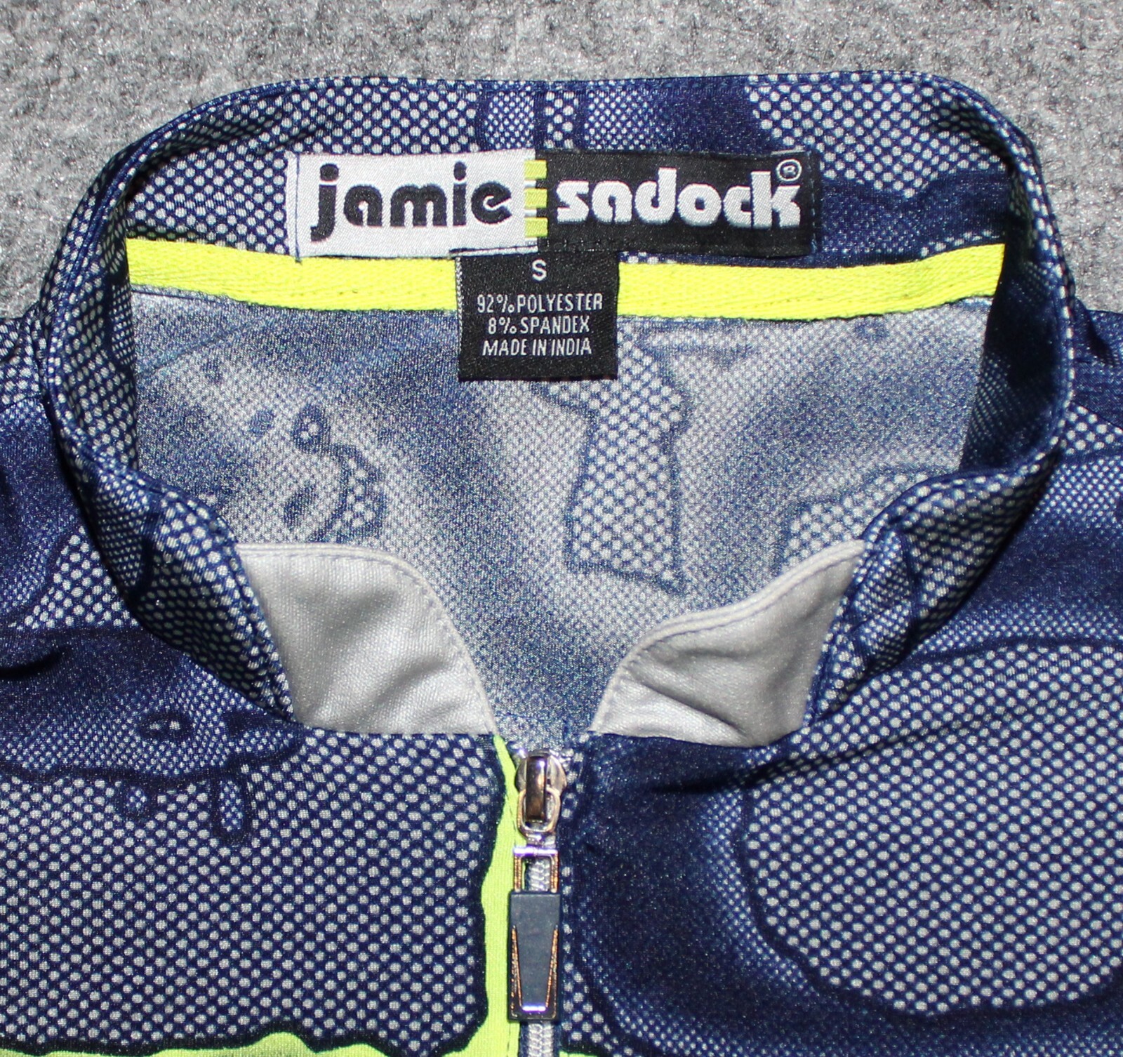JAMIE SADOCK KIKI SIGNATURE 1/4 ZIP TOP 92121 Shadow Print Golf Blue sz S Shirt