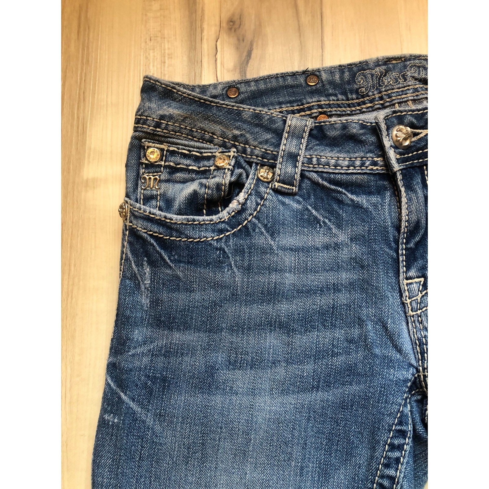 Miss Me JP5415B Bootcut Jeans Medium Wash Butterfly Embellished Flap Pocket 28