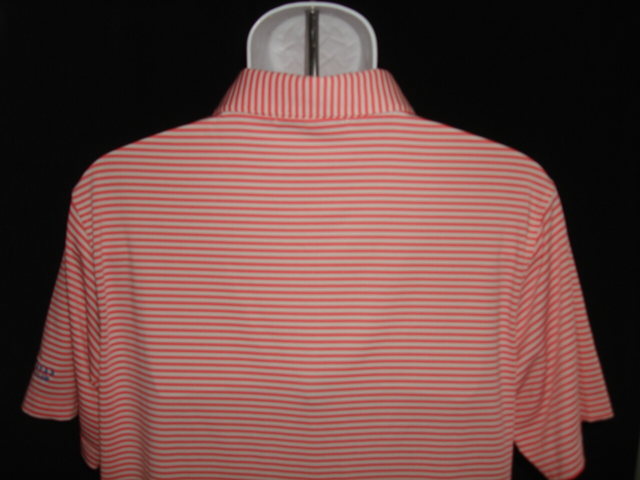 Bald Head Pink Striped Poly/Spandex Blend S/S Polo Shirt Sz M “ArrowHead Ranch”