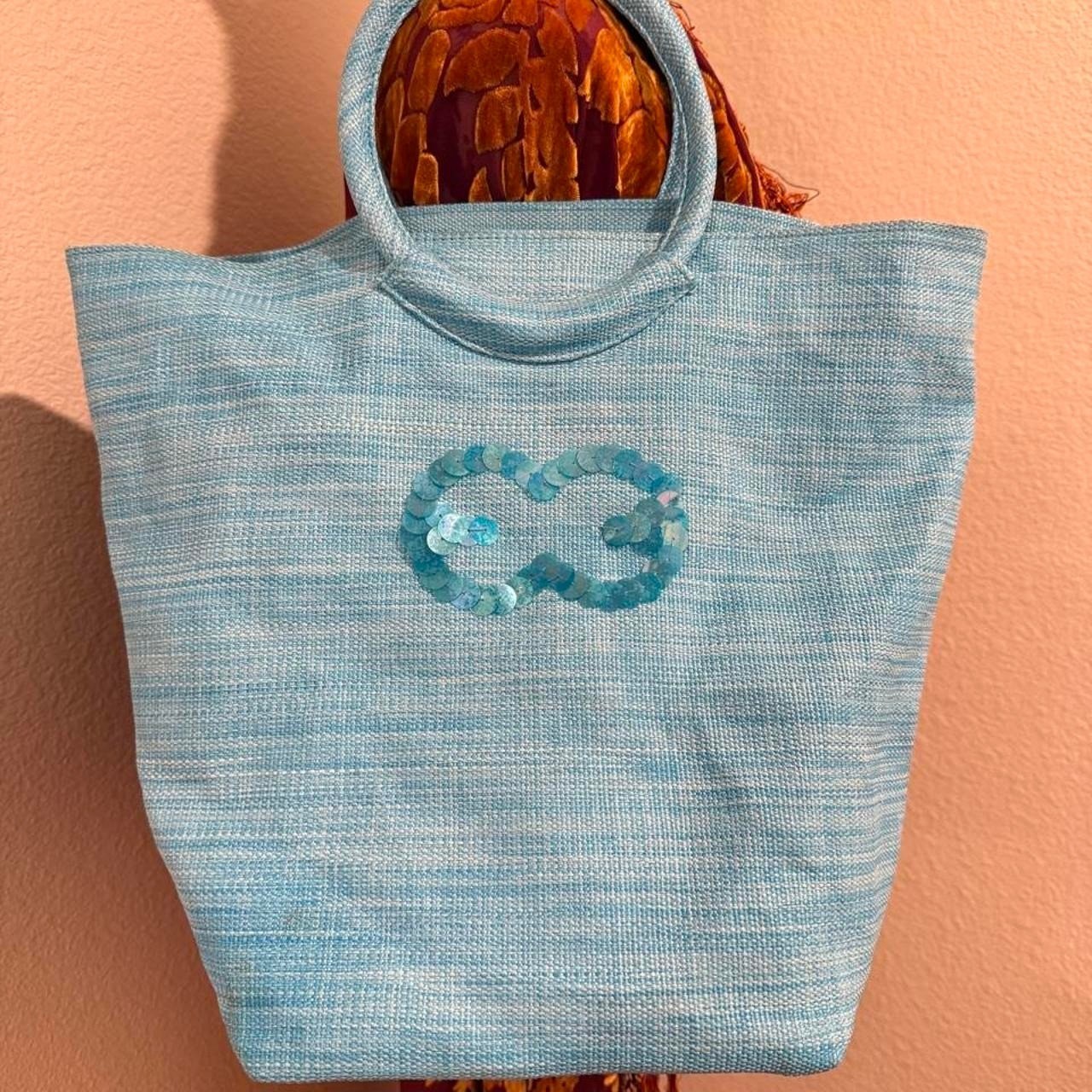 2000s Y2k Escada Island Kiss blue sequin tote bag blue sequin infinity symbol