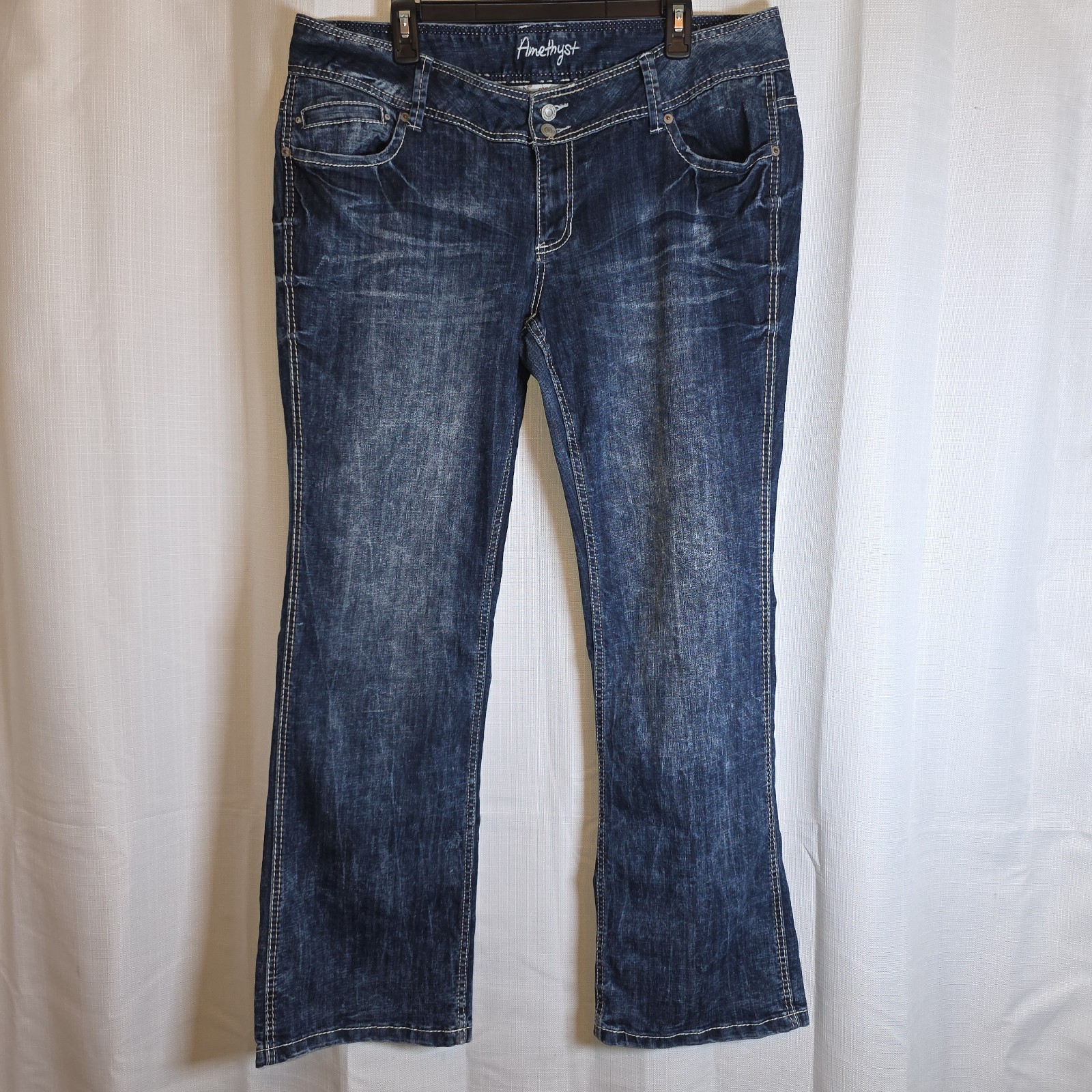 Amethyst Women’s Acid Wash Blue Denim Stretch Jeans Size 16 Thick Stitch