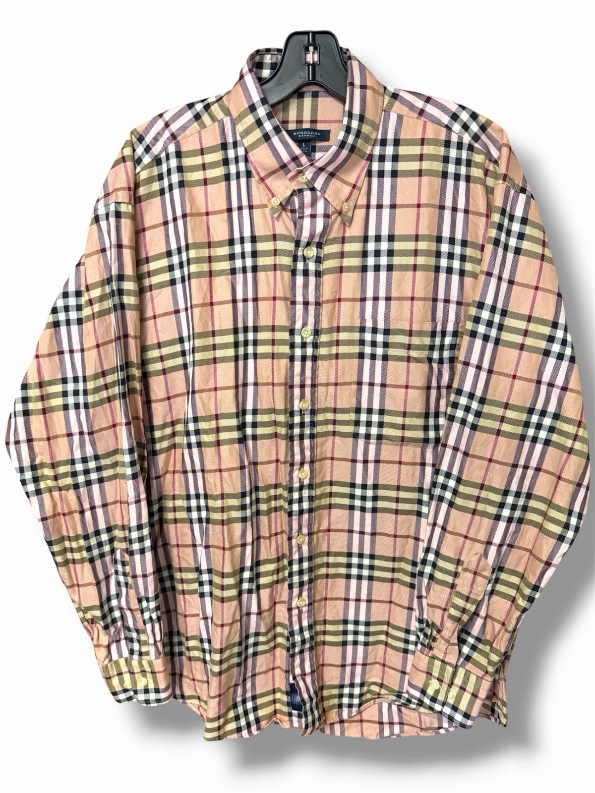 Vintage Burberry London Nova Check Pink Plaid Button Shirt USA Men’s L Cotton