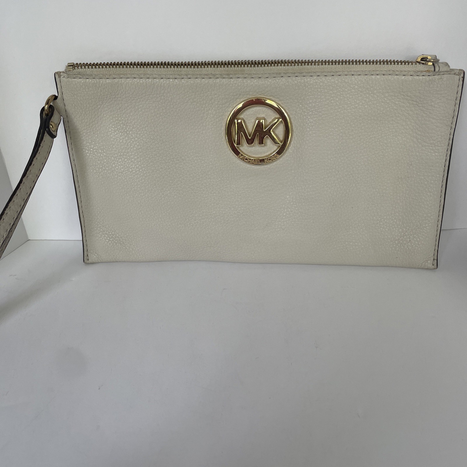Michael Kors Ivory Large Pebbled Leather Wristlet/Clutch