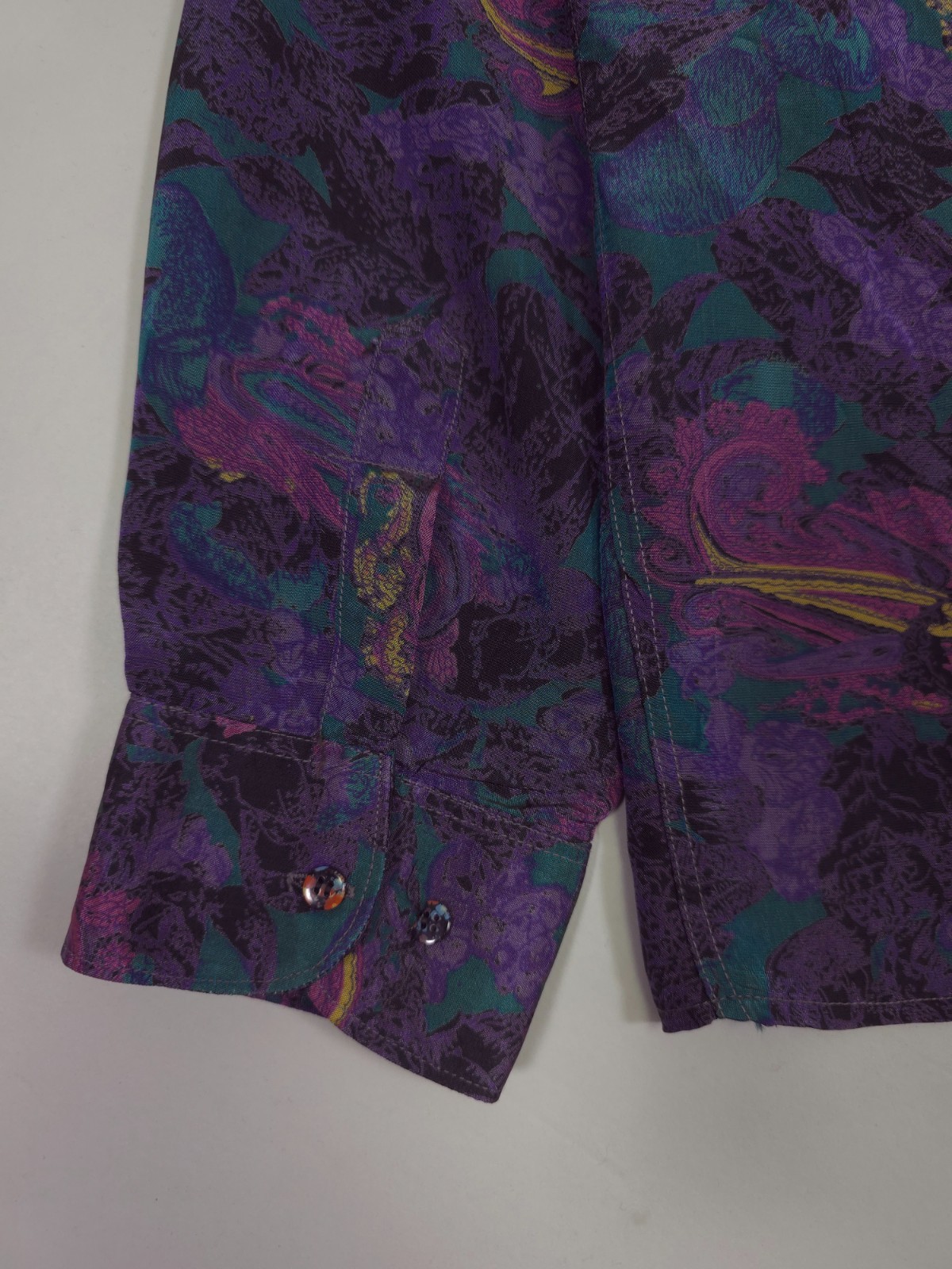 90s Christian Dior Silk Paisley Shirt – Purple/Teal Abstract Pattern Fits L-XXL