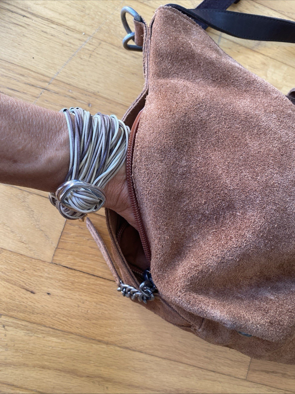 Free People Slouchy Suede Slingshot Rusty Brown Hobo Shoulder Bag Purse
