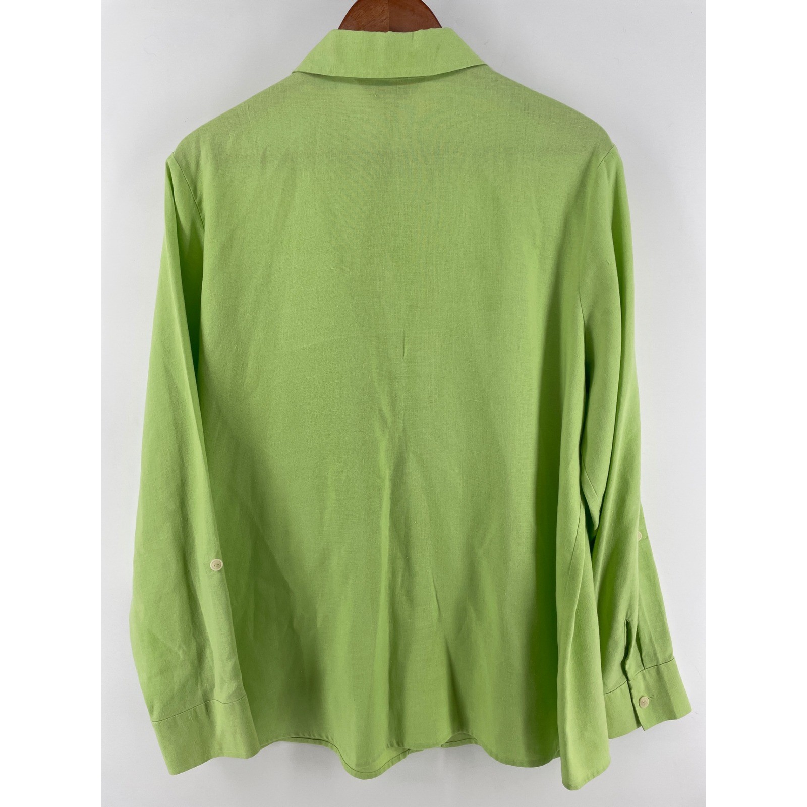 Investments Gold Label Button Front Top Womens 18 Lime Green 100% Hemp Spring