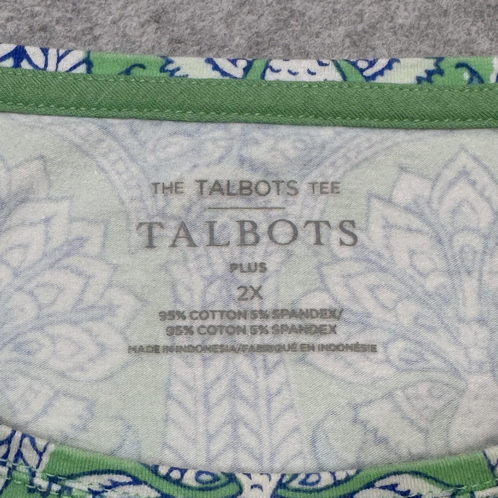 Talbots Tee Shirt Womens Plus 2X Blue Floral Print Short Sleeve Crewneck Top