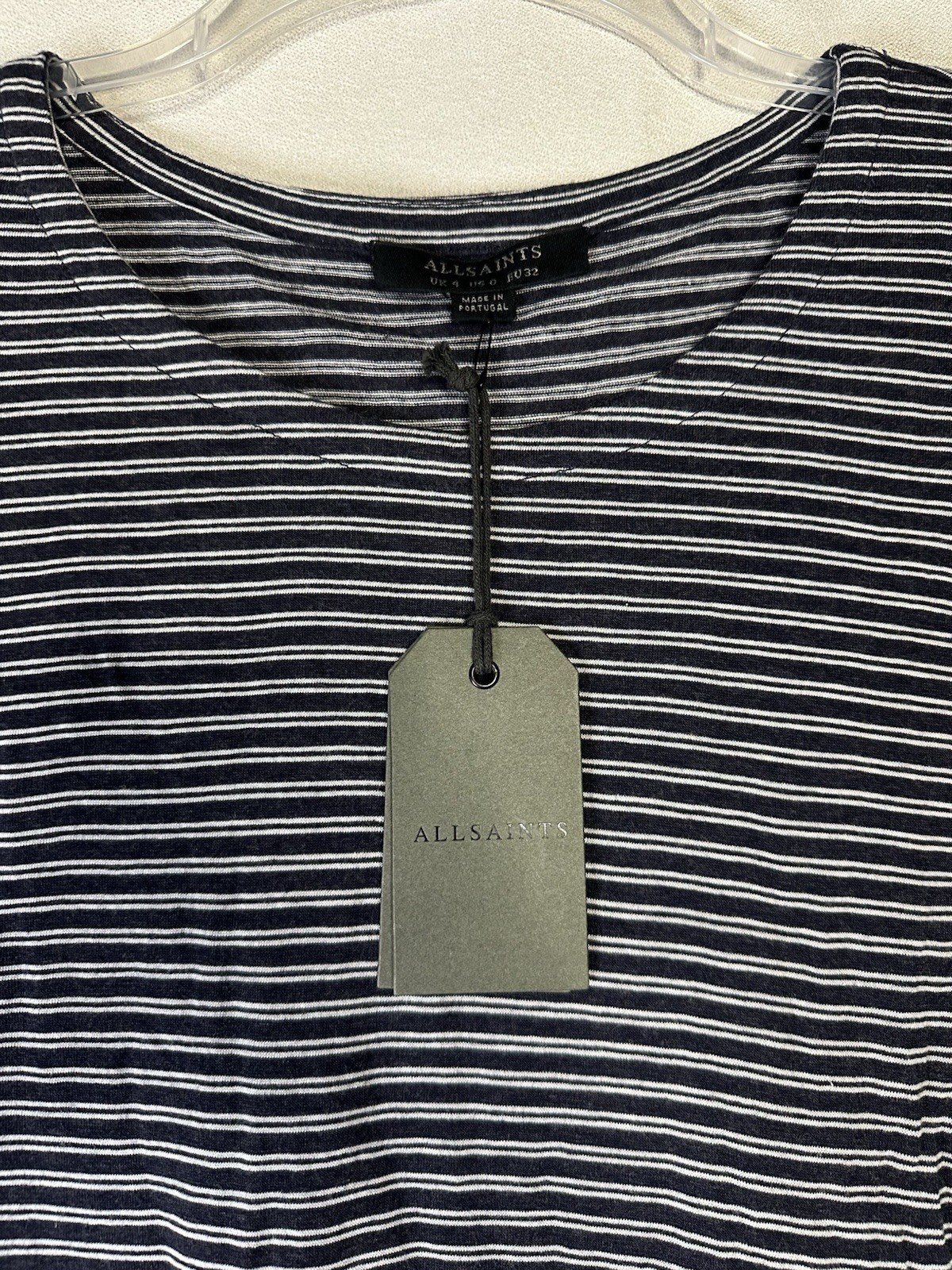 NWT AllSaints Miro Long Sleeve Ink/Chalk Stripe Tee MSRP $105 Viscose Wool Sz 0