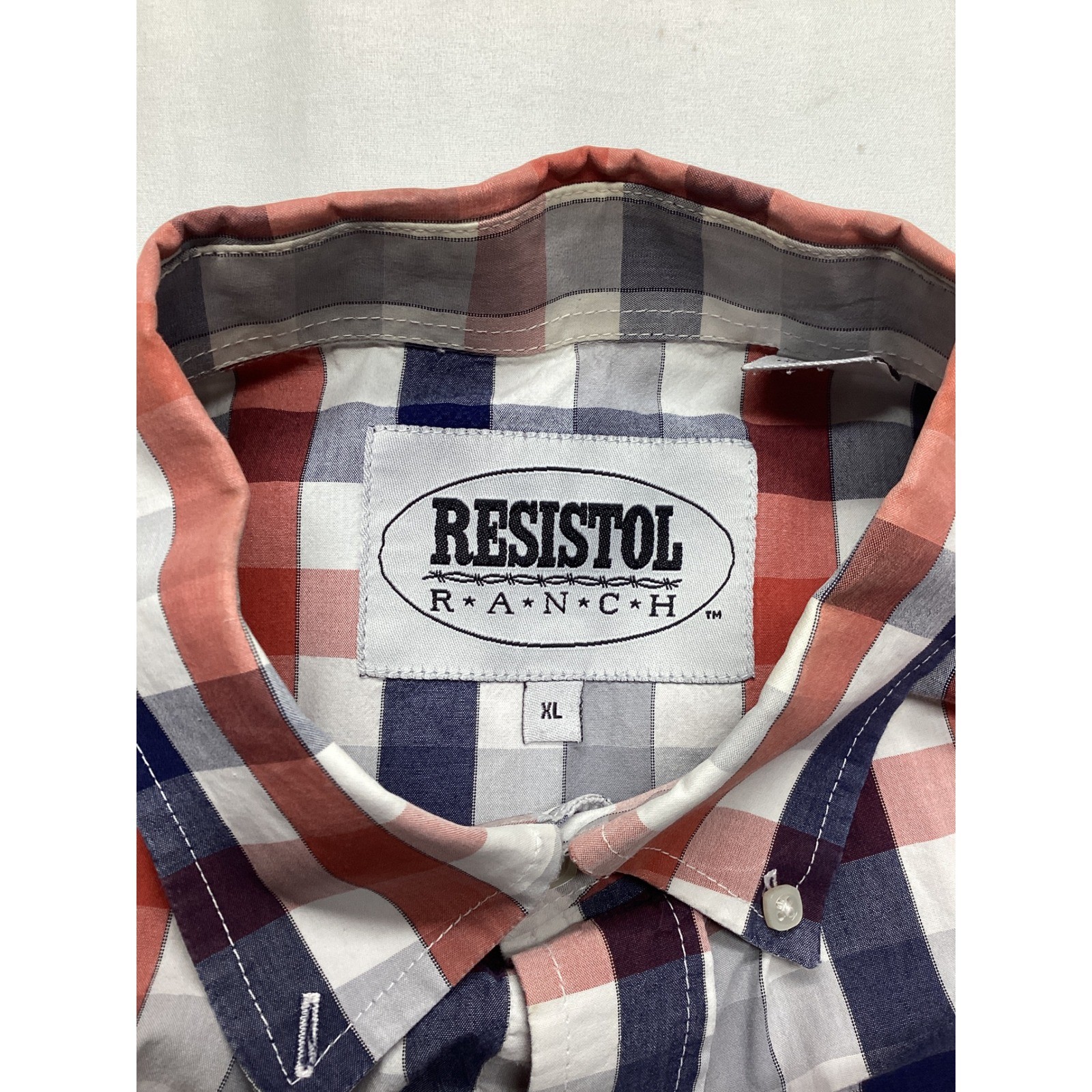 Resistol Ranch Mens XL Red White Blue Plaid Western Short Sleeve Button Shirt