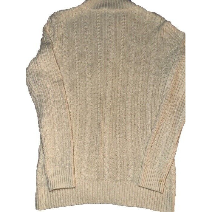 Appleseed’s Cable Knit Cardigan Full Zip Mock Neck Sweater Cream Size Medium