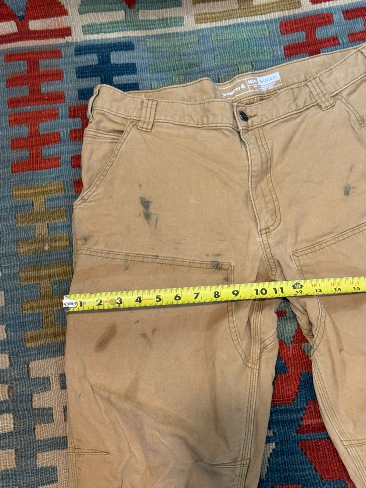 Carhartt Men’s Size 36×34 Relaxed Double Front Utility Work Pant Tan Distressed