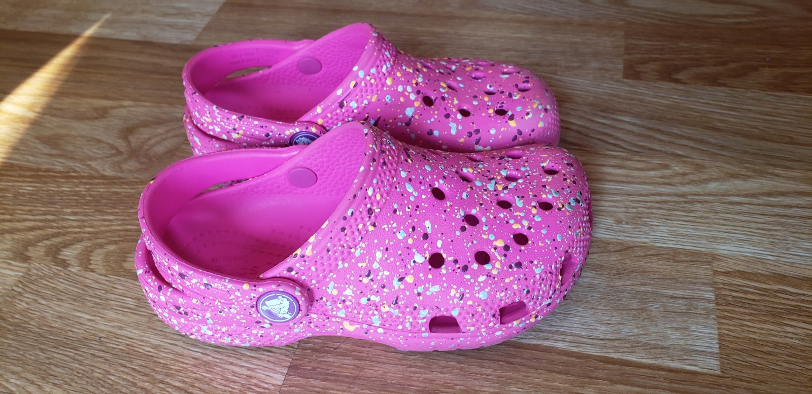 Crocs Pink Multi Splatter Paint Classic Clogs, Kids Size C 11