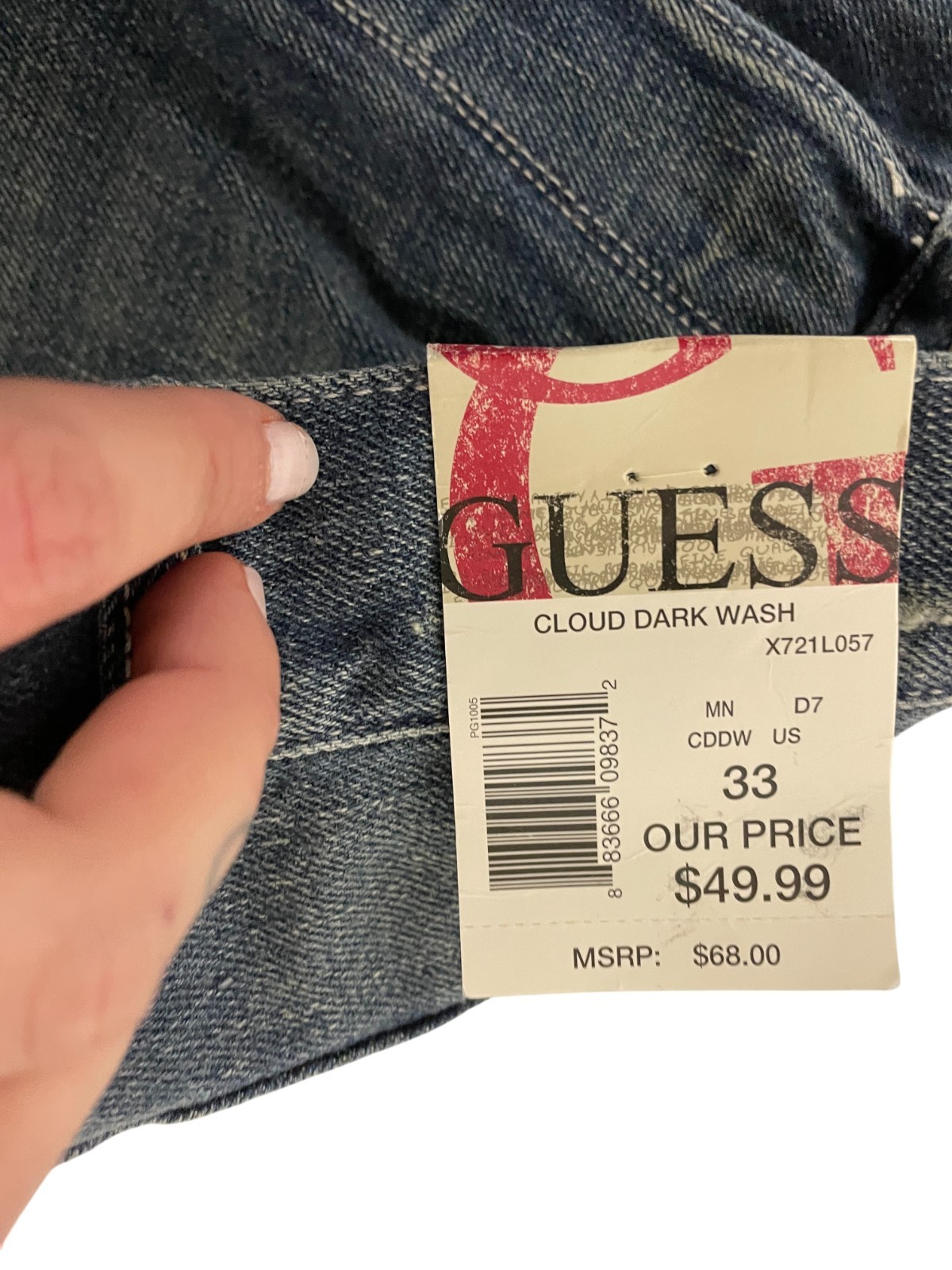 Guess Jeans Mens Blue Denim Cotton Straight Leg Cloud Dark Wash Size 33 NWT
