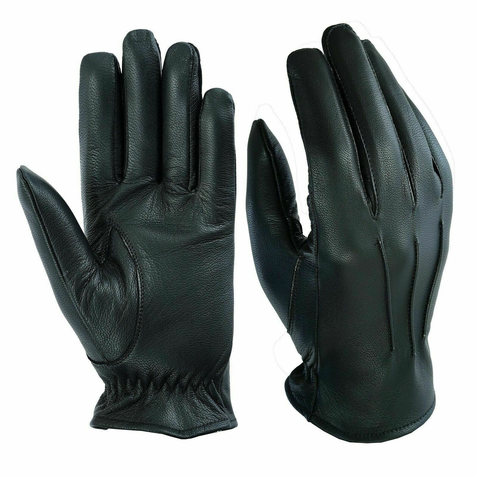 Men’s Leather Police Top Quality Soft Genuine Real Driving Gloves Unlined Black