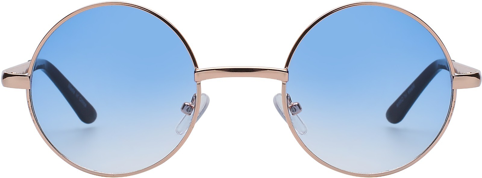 ROUND SUNGLASSES BLUE TINTED COLORED LENS 43mm METAL GOLD FRAME HIPPIE RETRO UVB