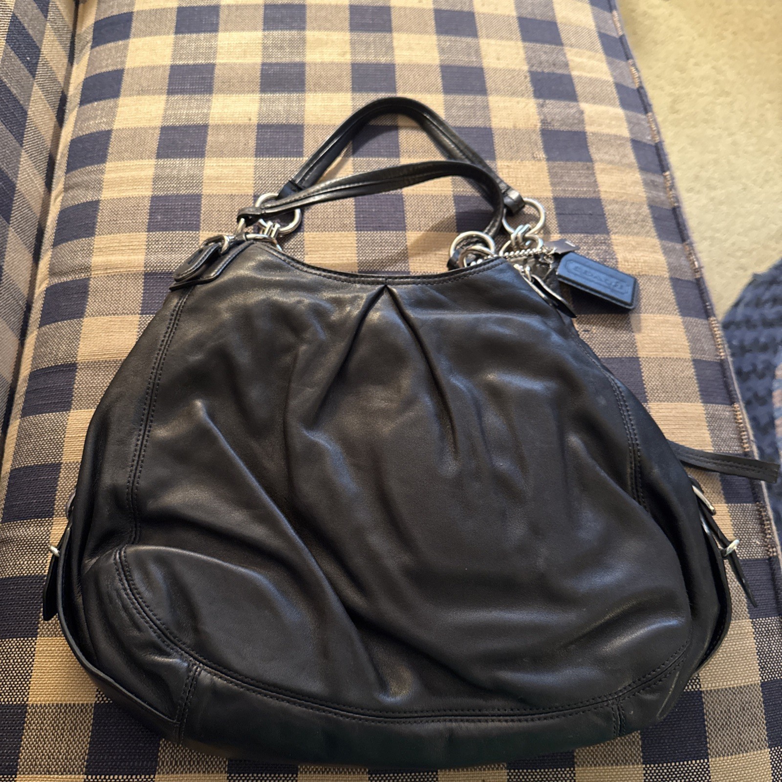 Coach SoHo Leather Hobo Bag Pleated Shoulder Purse Silver Hardware Style 15742