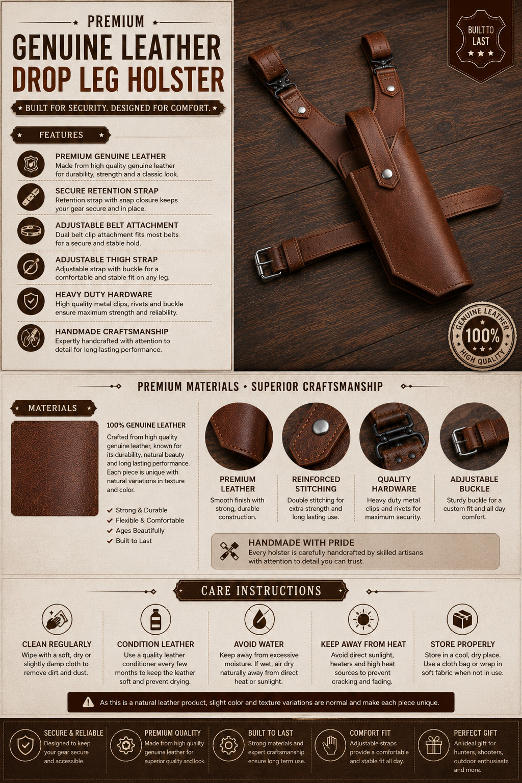 Genuine Leather Sci-Fi Drop Leg Holster Belt Mounted Thigh Holster Handmade