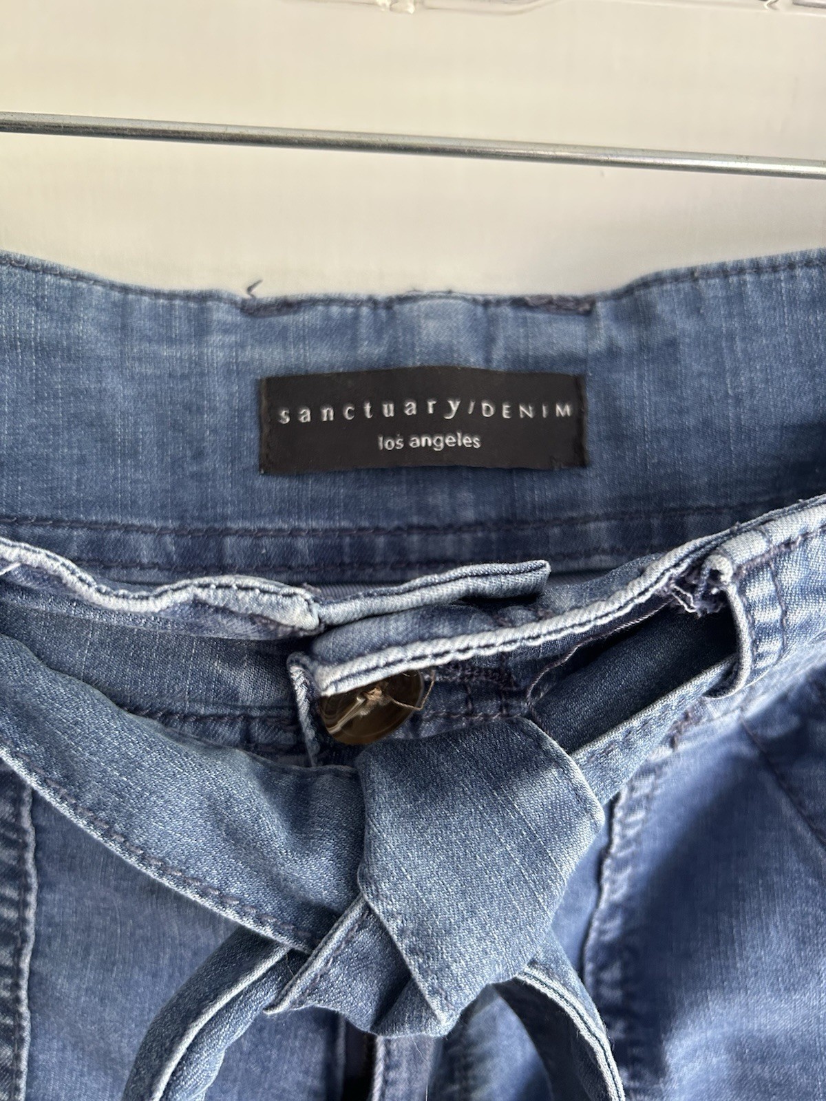 Sanctuary Denim Women’s Blue Wide-Leg Denim Pants Tie Waist Pockets M Cropped