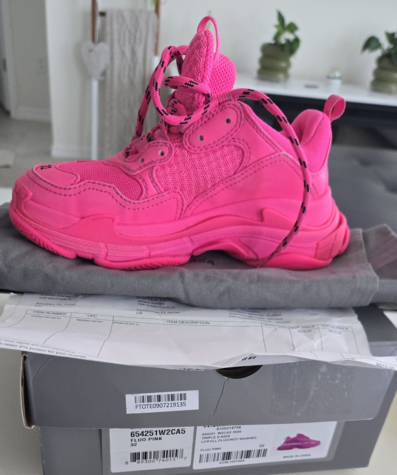 Balenciaga Triple S Fluo Pink Low Top Lace Up Sneakers Style 654251W2CA5