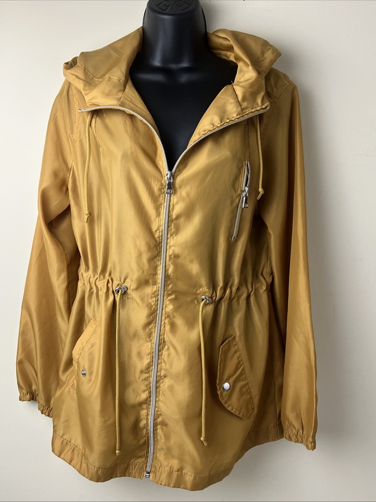 Ambiance Jacket Womens Sz S Yellow Snap Button Full Zip Coat Cargo Outerwear