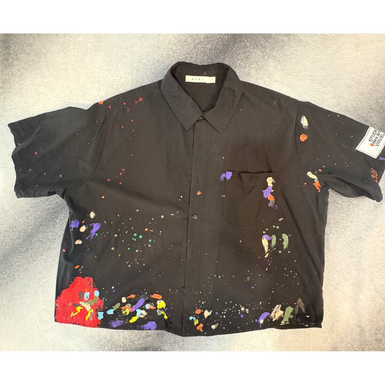 (B2) MNML Studio Des Arts Visuels Paint Splatter Cropped Shirt Black S M L Mens