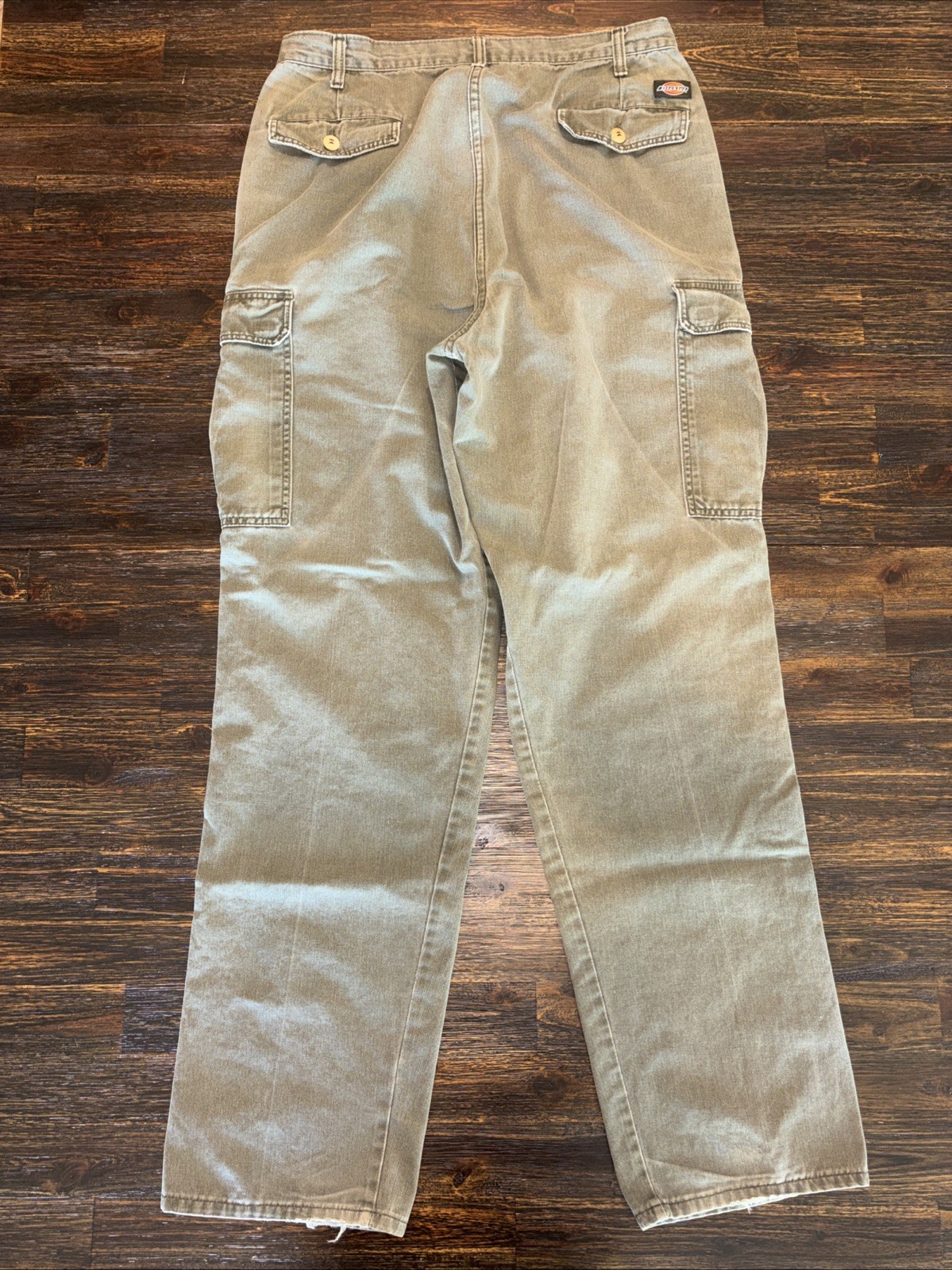 Vintage 80s Dickies Cargo Workwear Pants Double Pleated Talon Zipper Green 34×32