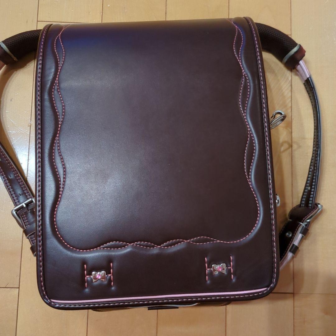 Japanese Randoseru (Backpack) School Bag 7424 Dark Brown with Heart Embroidery