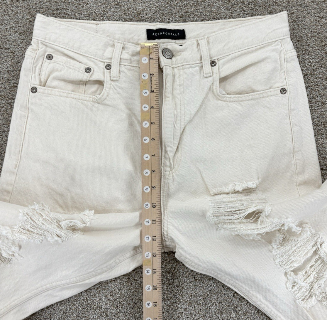 Aeropostale 90s Baggy Destruct Jeans Womens 10 Ecru Cream High Rise Cotton Denim