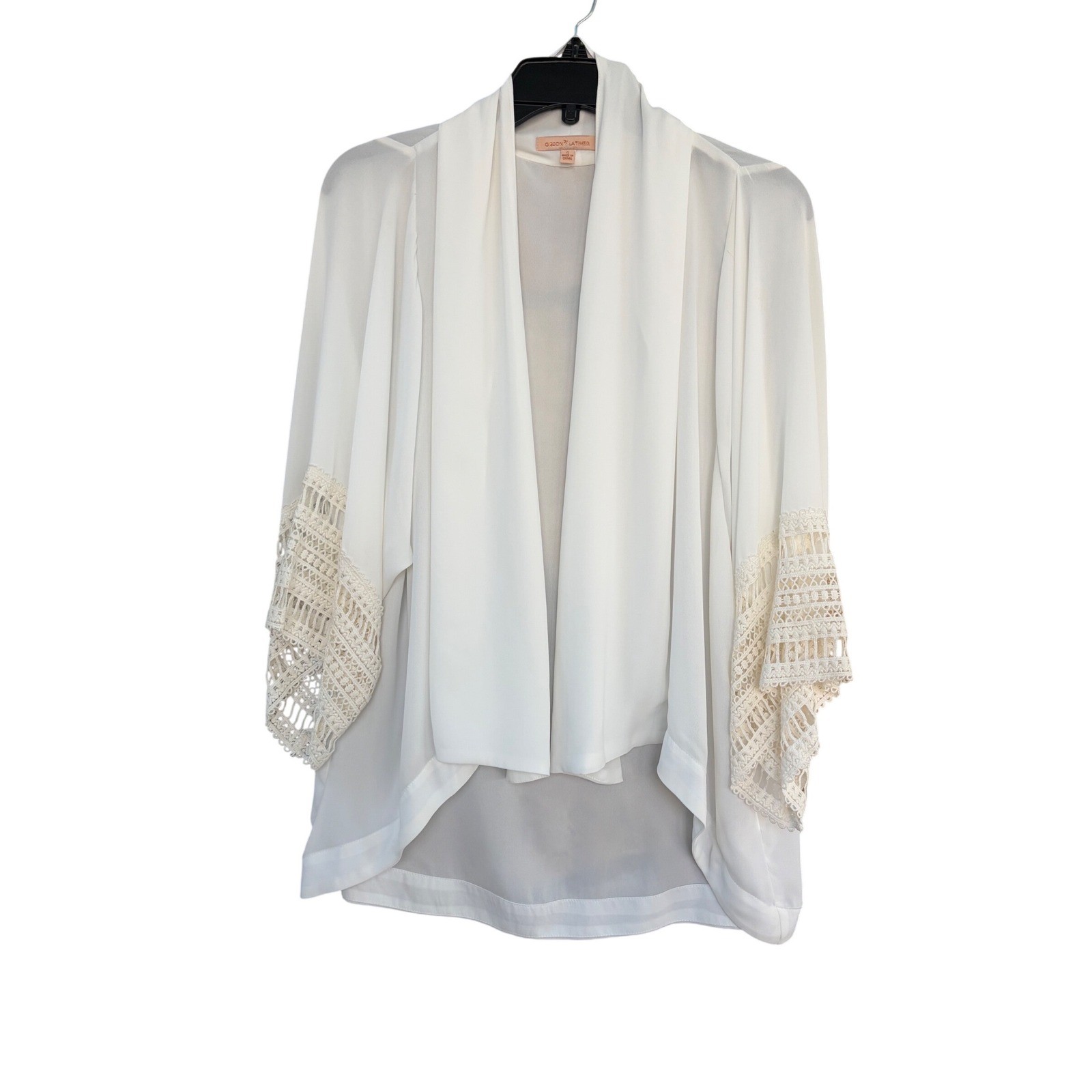 Ivory Kimono Cardigan Crochet Lace Sleeve High Low Sheet Small Boho Festival