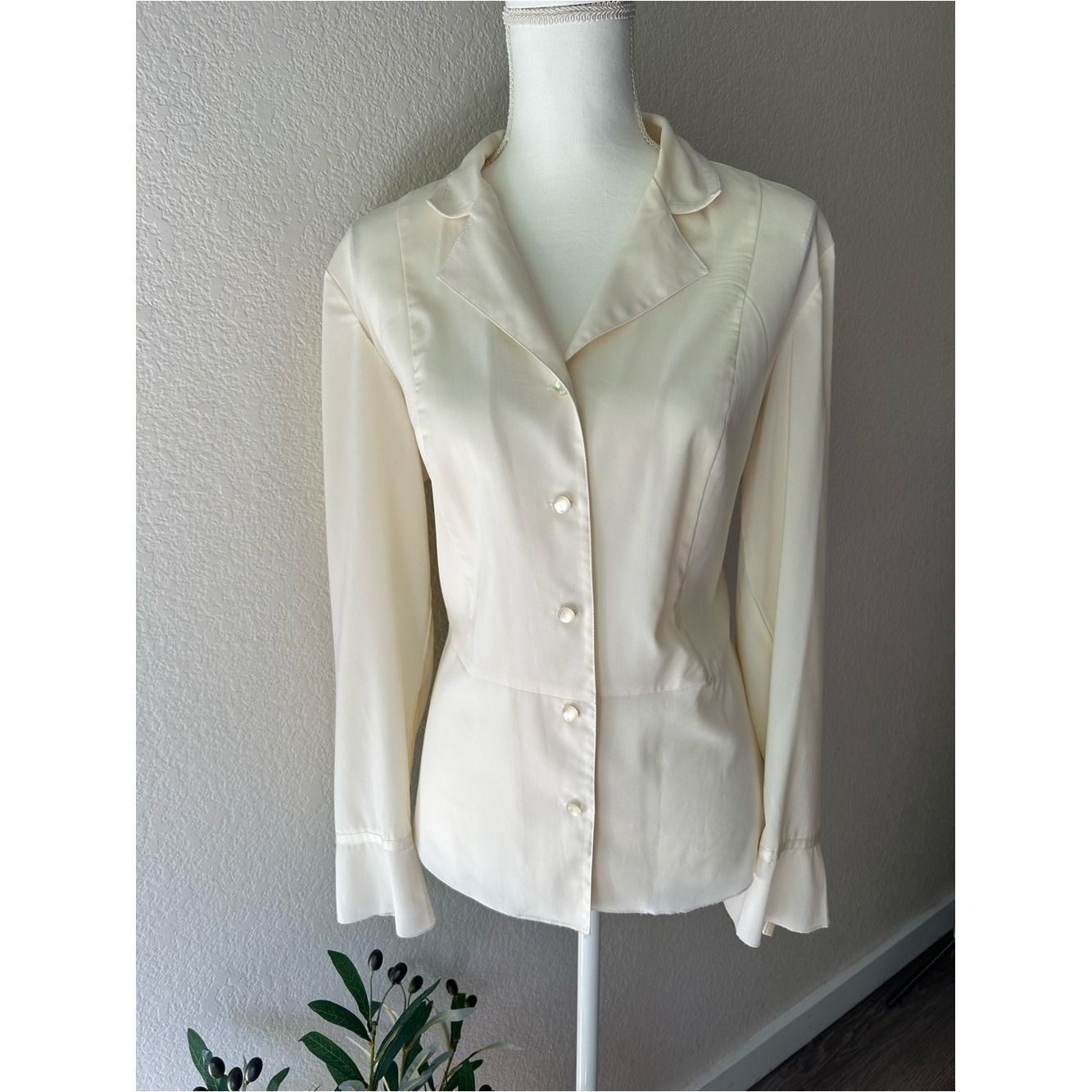 Pearl Promises | Ivory Satin Ribbon Trim Blouse | 90s Bridal