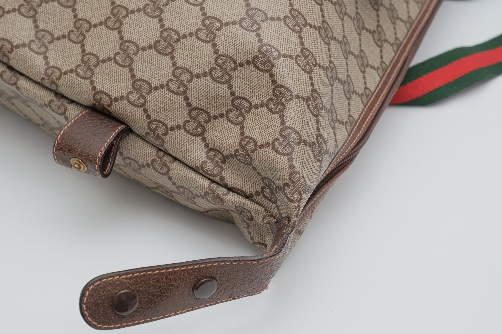 Vintage Gucci Travel Boston Tote Shoulder Bag GG Web Sherry Line 156.19