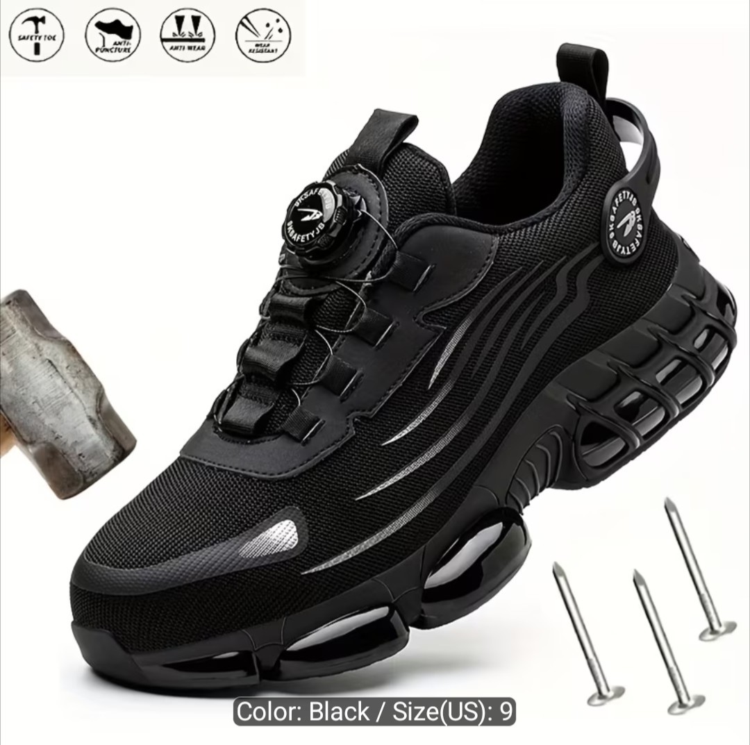 MEN’S BLACK SIZE 9 STEEL TOE WORK SHOES SLIP RESISTANT