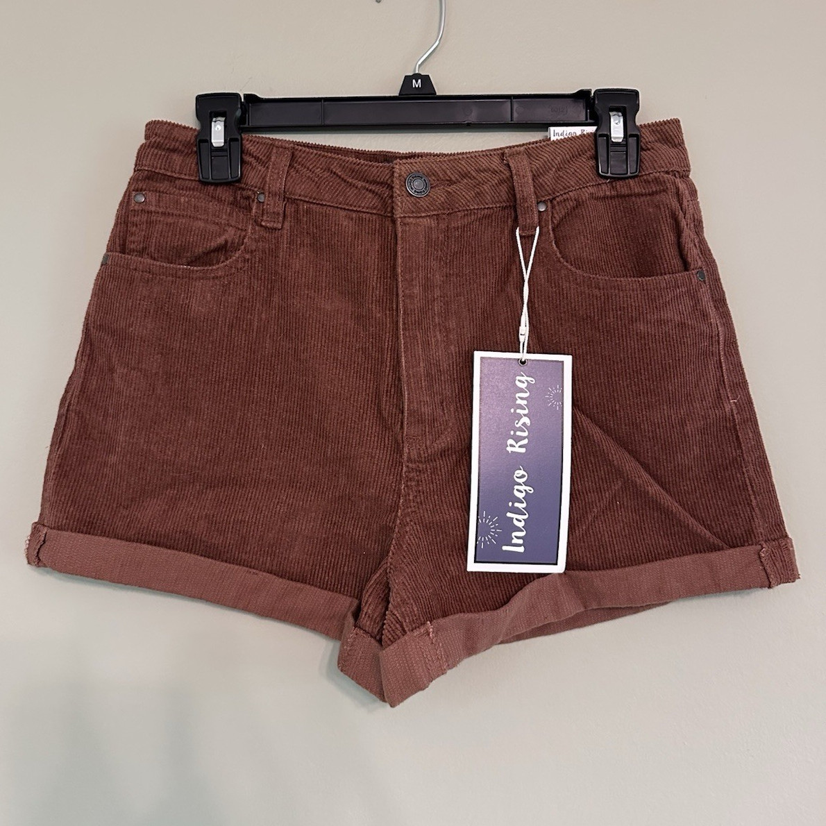 Indigo Rising Brown Corduroy Cuffed Pocket Shorts Juniors 5/27 Button