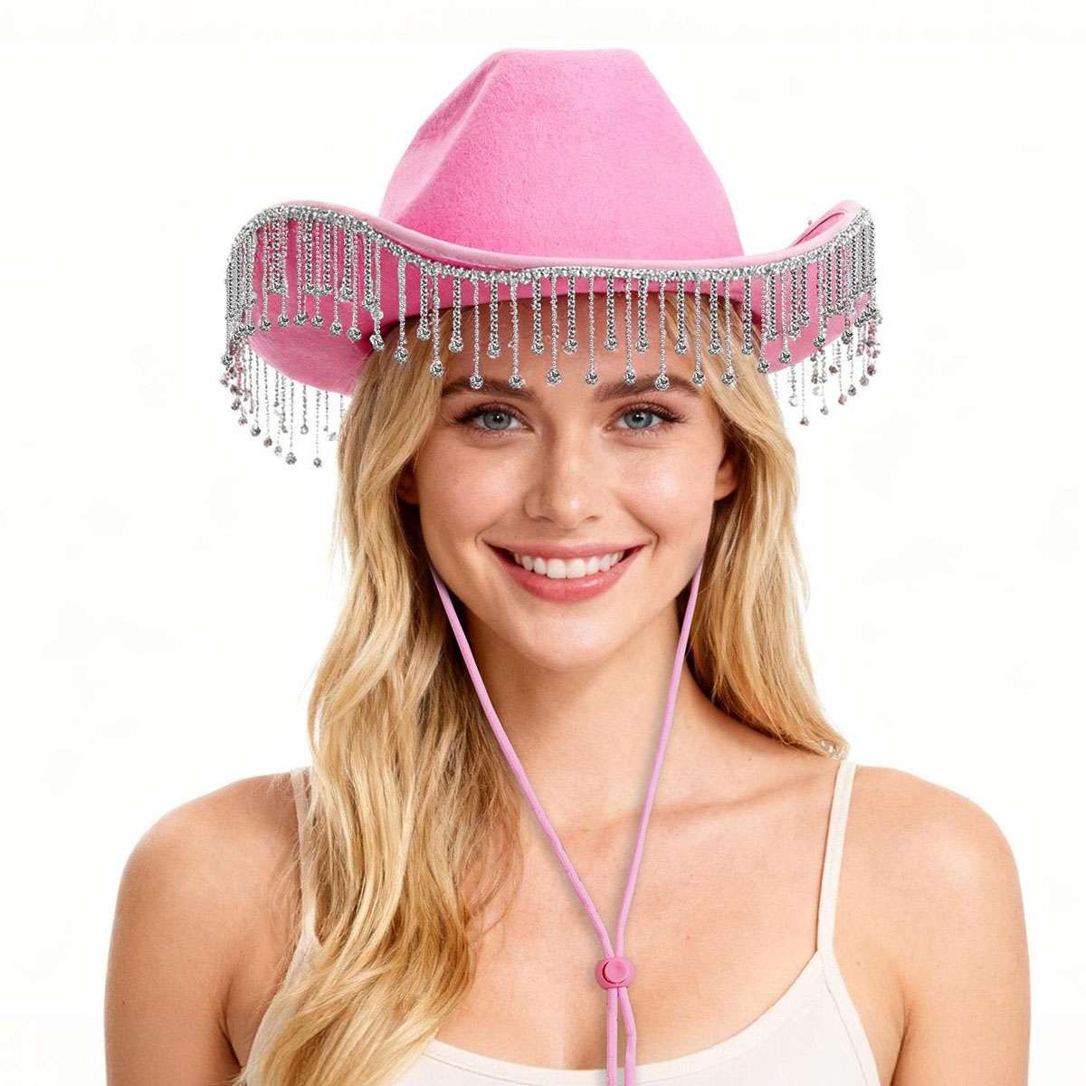 Women Western Glitter Rhinestone Tassel Decor Cowboy Hat Birthday Cowgirl Hat