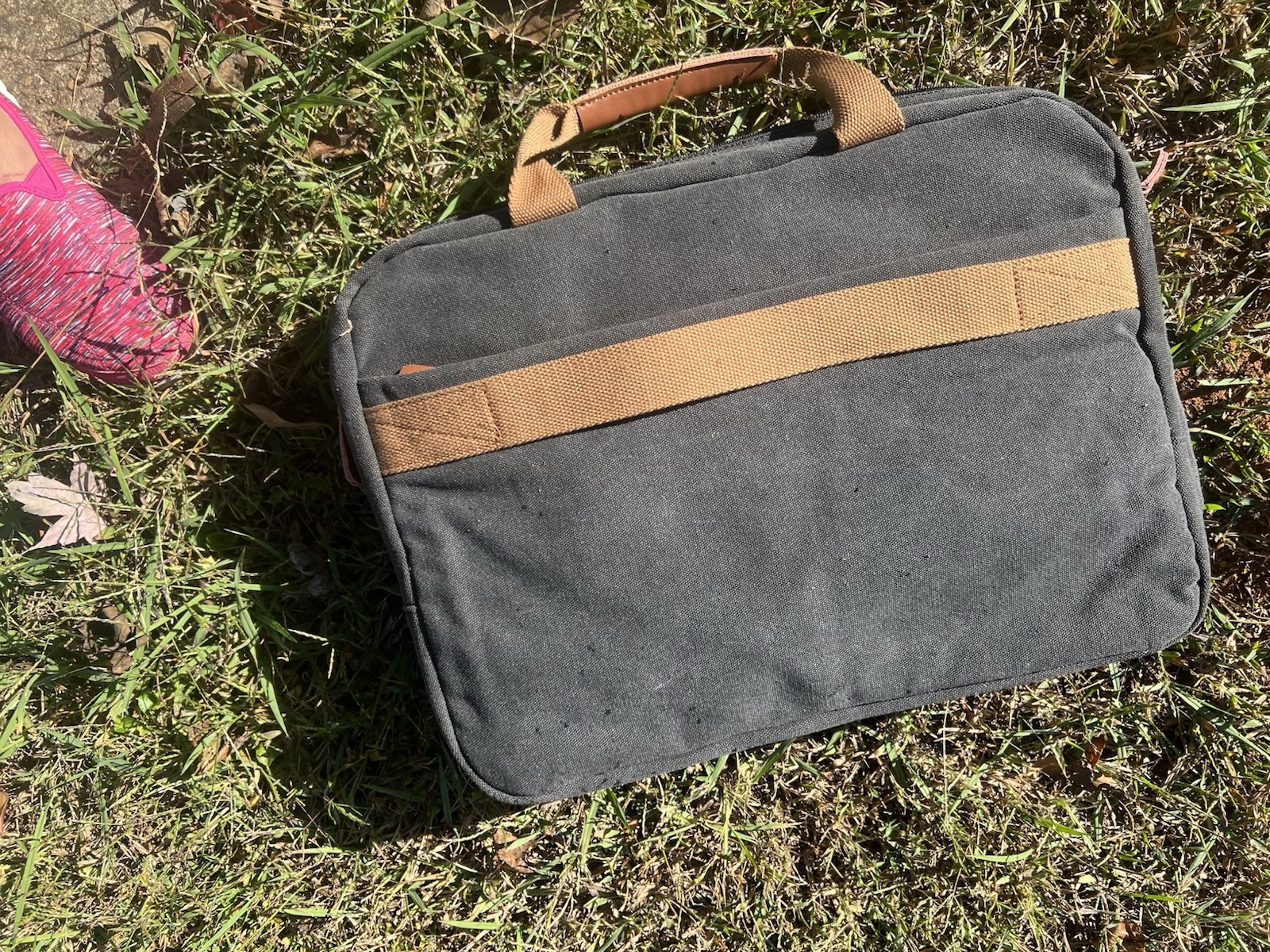 Cool Bell Charcoal Canvas And Brown Leather Laptop Bag 17,3”
