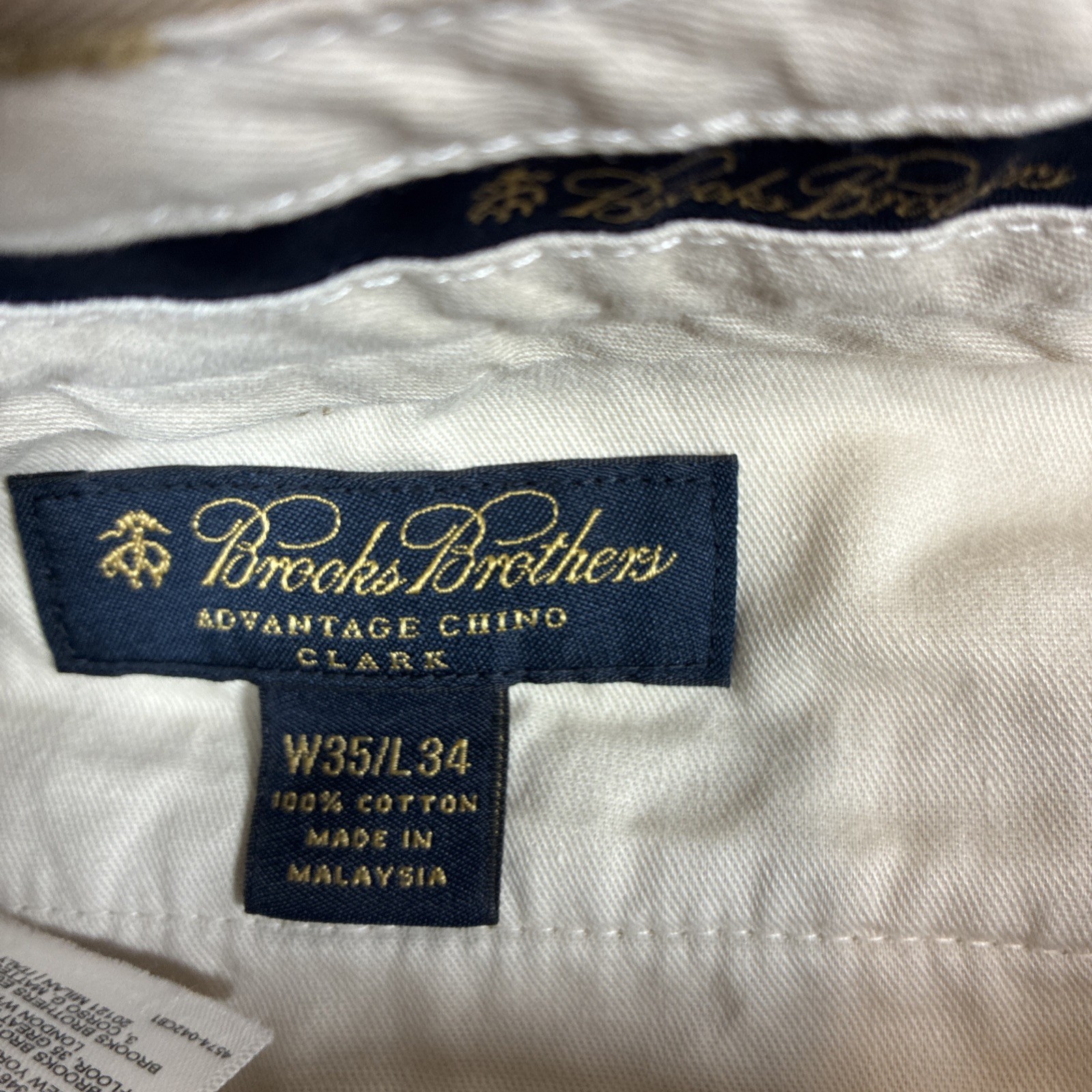 Brooks Brothers Clark Advantage Flat Front Tan Cotton Chino Pants 35X34 Preppy