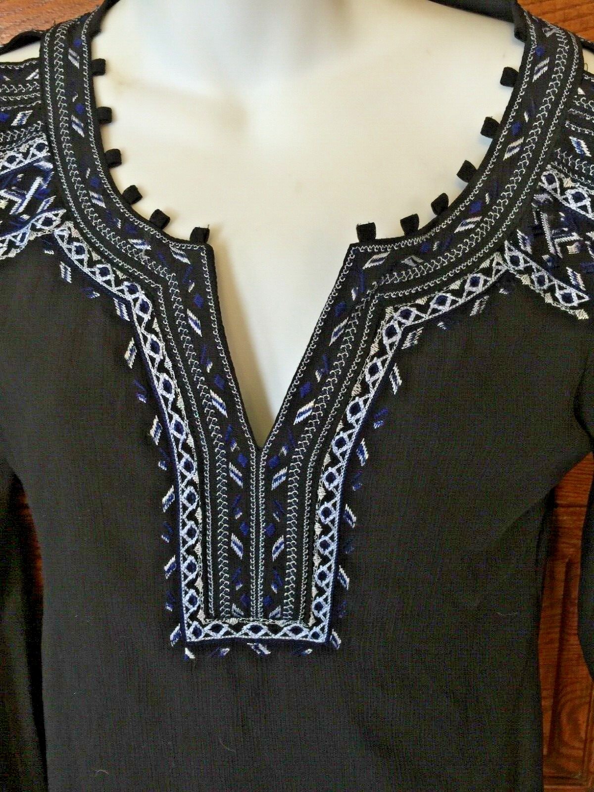 WHITE HOUSE BLACK MARKET Aztec Embroidered, Cold Shoulder/Sleeve, PEASANT TOP 2