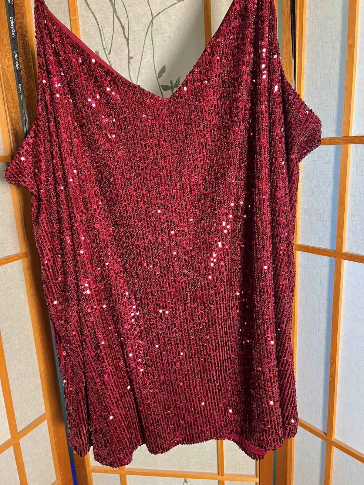 Calvin Klein New WITH Tag Size 3X Tank- Burgundy/Wine Sequin V-Neck Stunner!