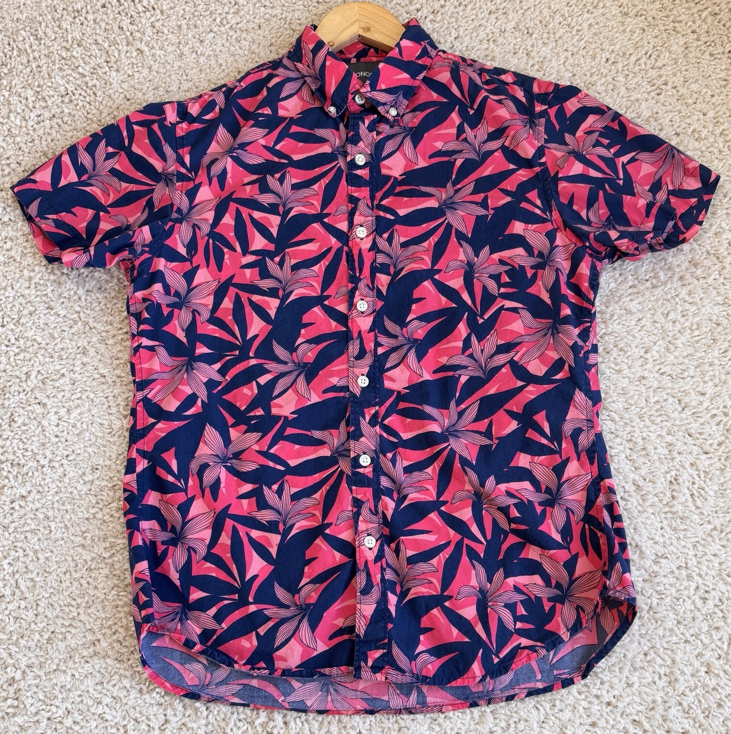 Bonobos Slim Fit Shirt Men Medium Pink Blue Tropical Floral Short Sleeve Cotton