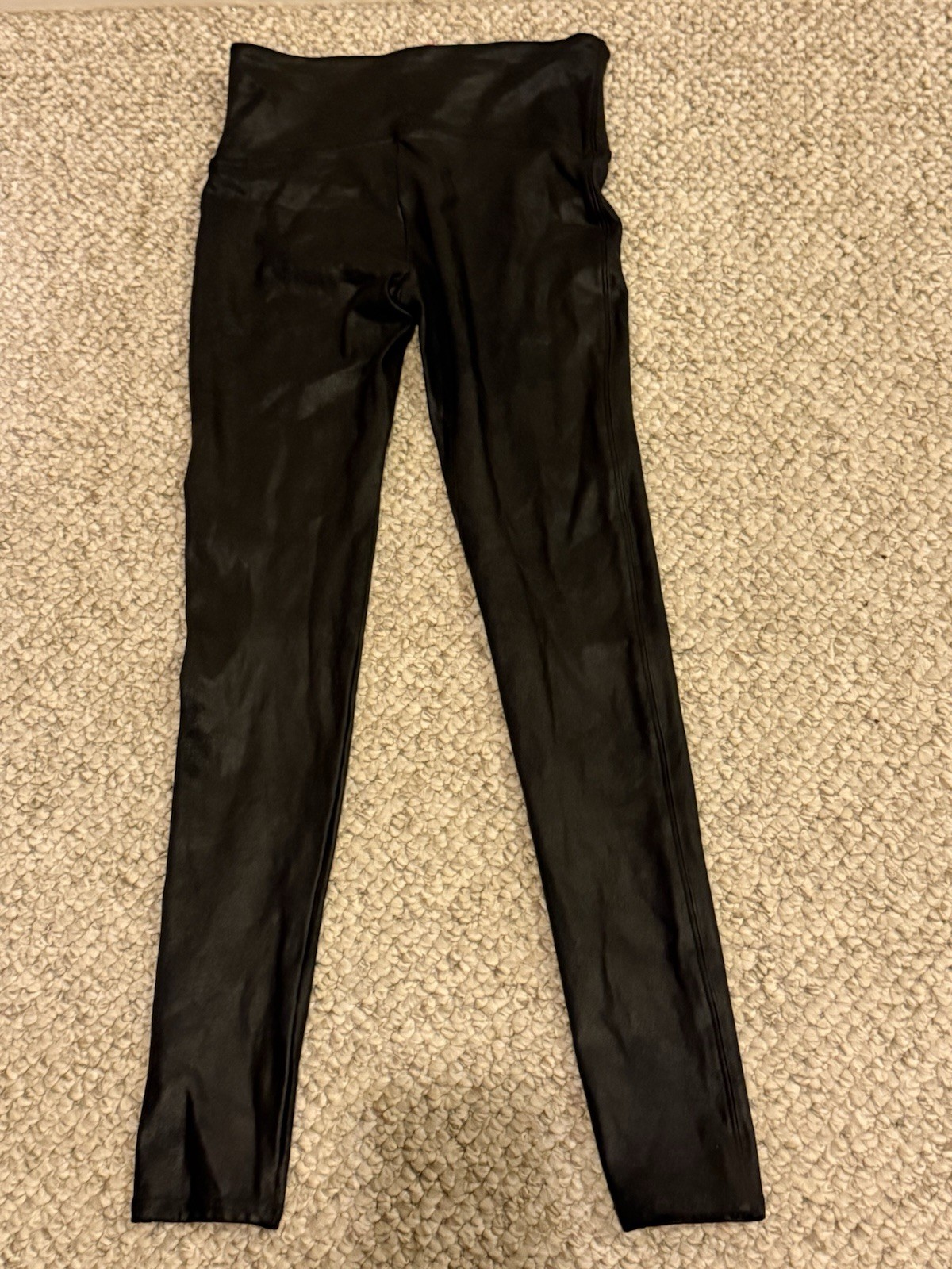 Spanx Black Faux Leather Shimmer Nylon Leggings Sz M