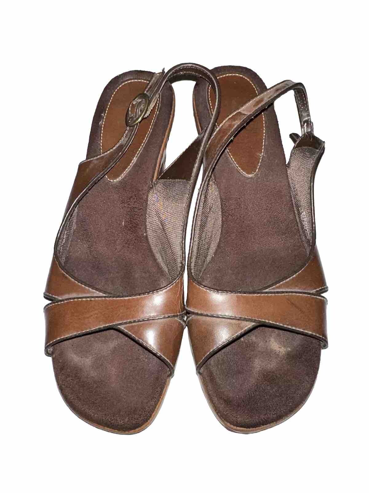 Lite Strides Brown Heel Open Toe Sandals Size 7.5M All Man Made Material