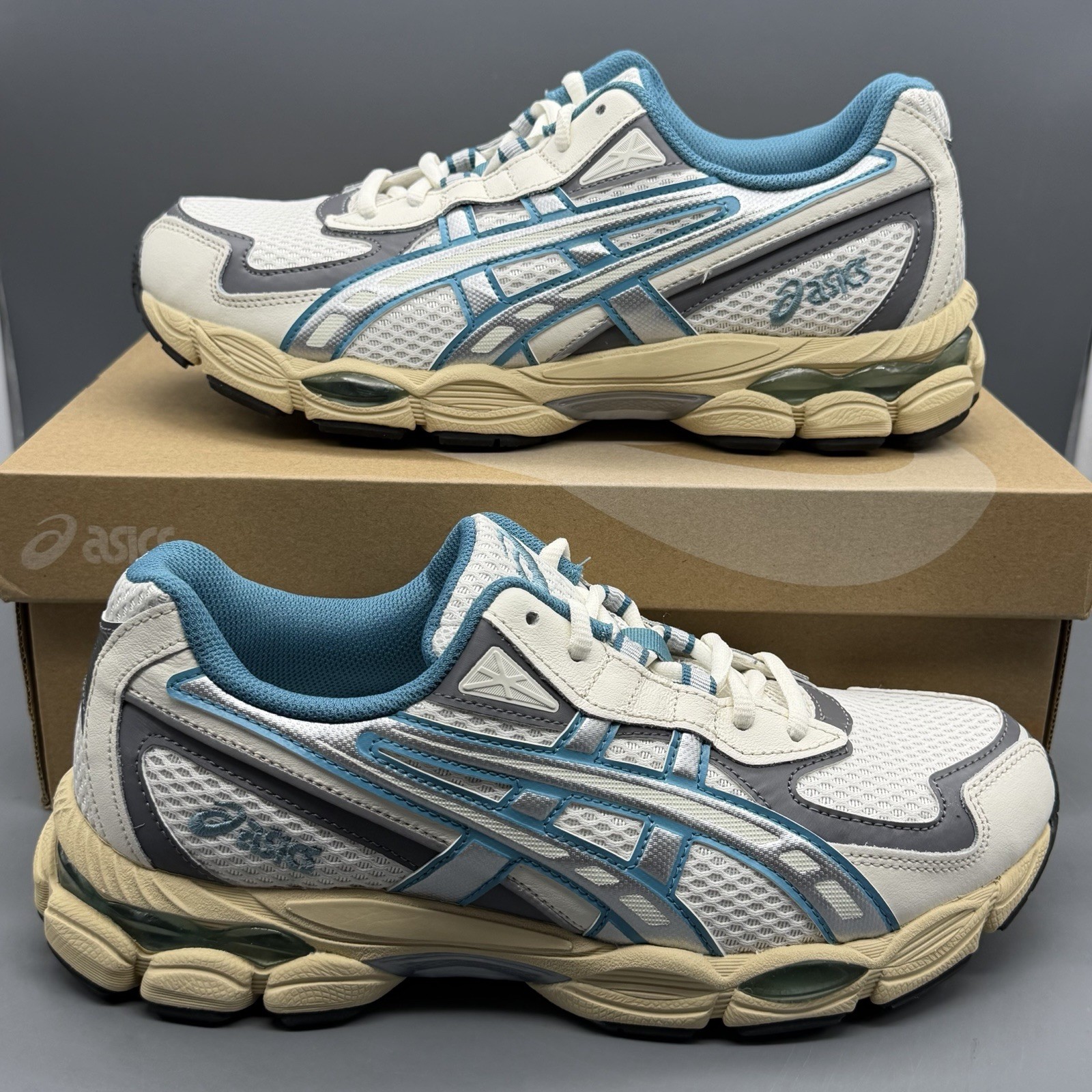 ASICS Gel-NYC 2055 Mens 8.5 Women’s 10 Casual Shoes Athletic Gym Cream Blue Teal