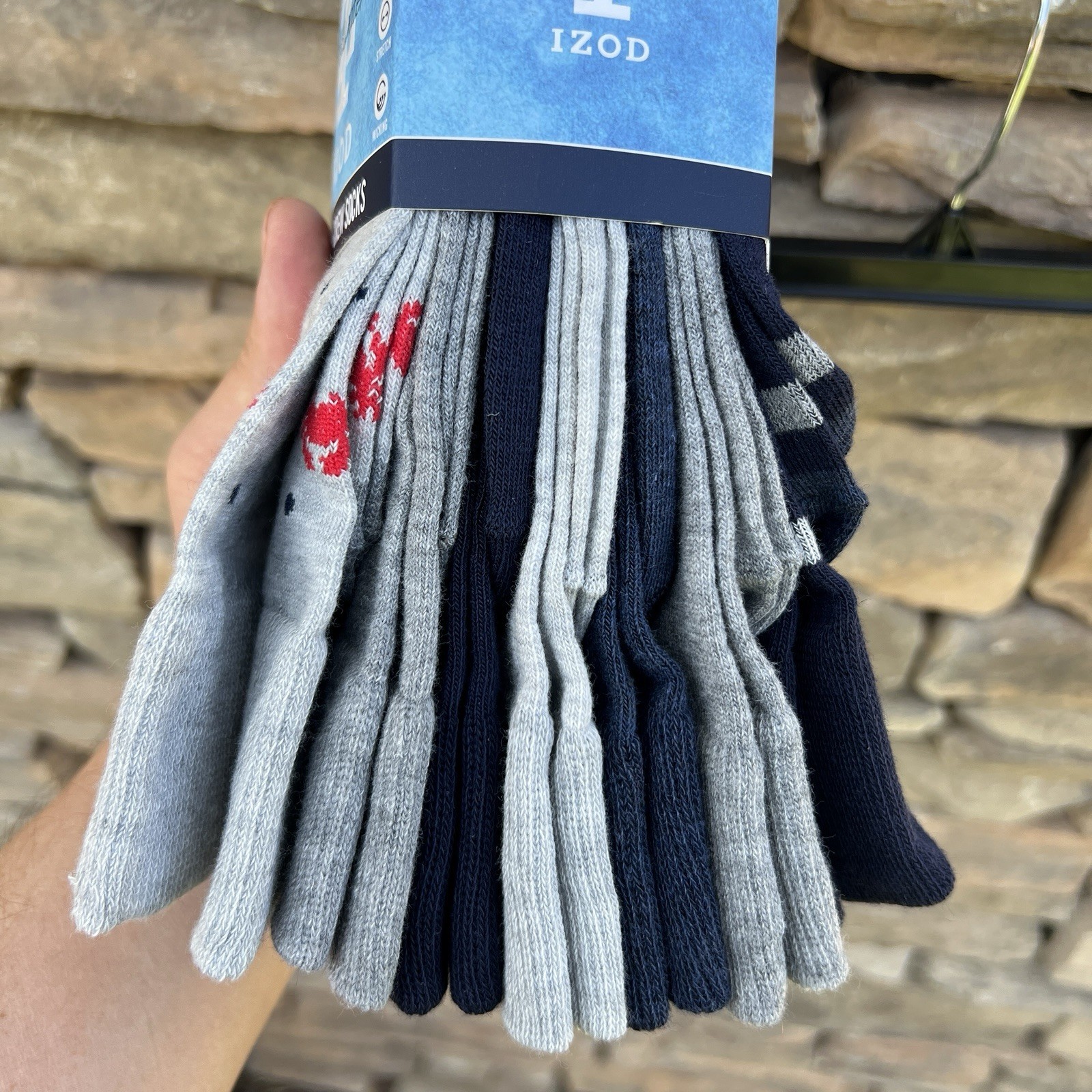 IZOD Men Crew Socks 7 Pairs 6-12.5 Size Boat Sailing MSRP $48 Gray Blue